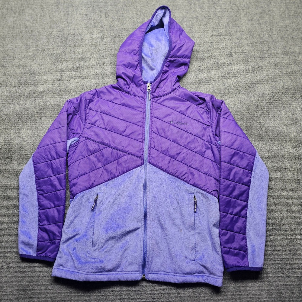Columbia Girls XL Purple Hybrid Quilted Fleece Hooded Full Zip Jacket RN 69724